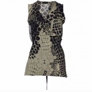 All Saints Messene Wrap Animal Silk Ruffle Blouse